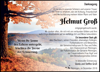 Traueranzeige von Helmut Groß von Südthüringer Presse