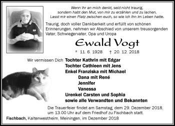 Traueranzeige von Ewald Vogt von Südthüringer Presse