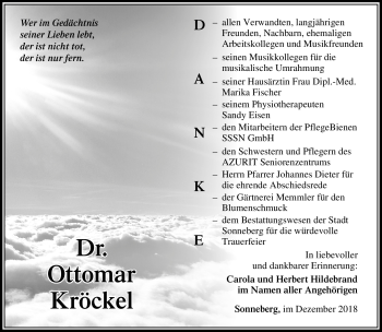 Traueranzeige von Ottomar Kröckel von Südthüringer Presse