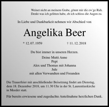 Traueranzeige von Angelika Beer von Neue Presse Coburg