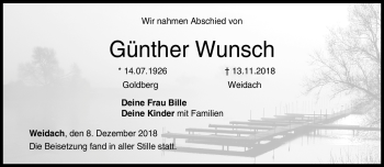 Traueranzeige von Günther Wunsch von Neue Presse Coburg