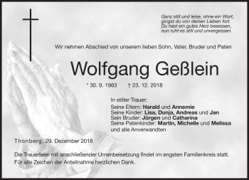 Traueranzeige von Wolfgang Geßlein von Neue Presse Coburg