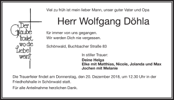Traueranzeige von Wolfgang Döhla von Frankenpost