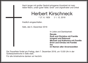 Traueranzeige von Herbert Kirschneck von Frankenpost