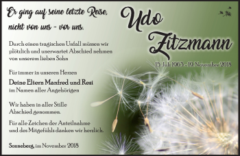 Traueranzeige von Udo Zitzmann von Südthüringer Presse