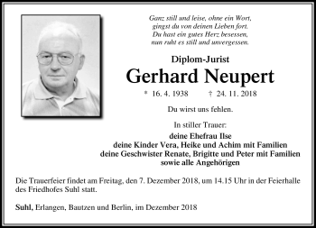 Traueranzeige von Gerhard Neupert von Südthüringer Presse