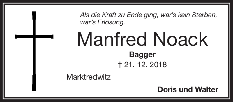  Traueranzeige für Manfred Noack vom 27.12.2018 aus Frankenpost