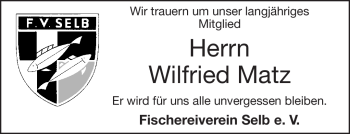 Traueranzeige von Wilfried Matz von Frankenpost