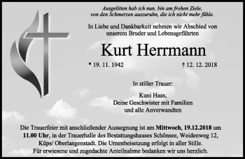 Traueranzeige von Kurt Herrmann von Neue Presse Coburg