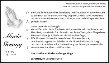 Traueranzeige von Marie Gesang von Südthüringer Presse