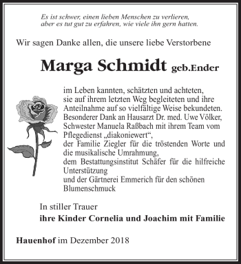 Traueranzeige von Marga Schmidt von Südthüringer Presse