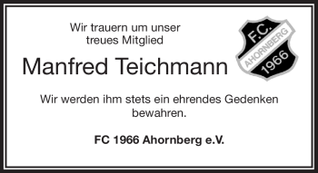 Traueranzeige von Manfred Teichmann von Frankenpost