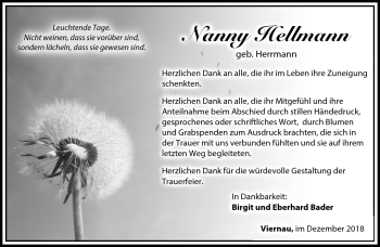 Traueranzeige von Nanny Hellmann von Südthüringer Presse