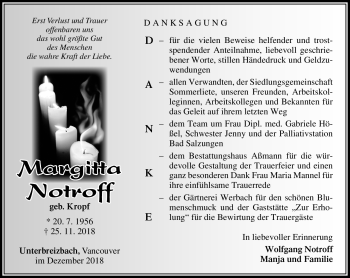 Traueranzeige von Margitta Notroff von Südthüringer Presse