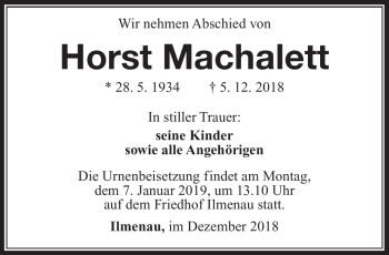 Traueranzeige von Horst Machalett von Südthüringer Presse