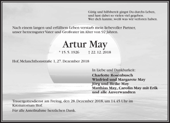 Traueranzeige von Artur May von Frankenpost