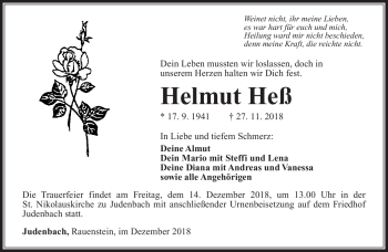 Traueranzeige von Helmut Heß von Südthüringer Presse
