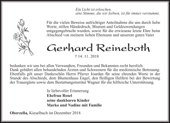 Traueranzeige von Gerhard Reineboth von Südthüringer Presse