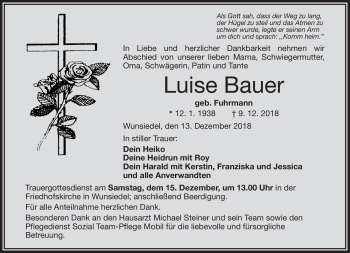 Traueranzeige von Luise Bauer von Frankenpost
