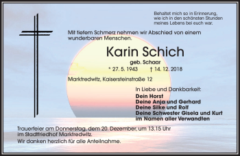 Traueranzeige von Karin Schlicht von Frankenpost