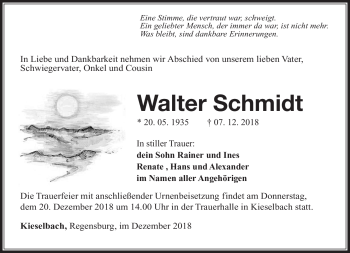 Traueranzeige von Walter Schmidt von Südthüringer Presse
