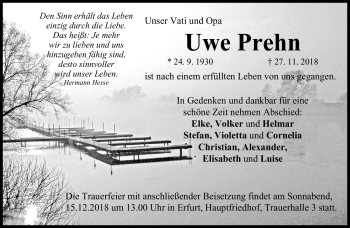 Traueranzeige von Uwe Prehn von Neue Presse Coburg