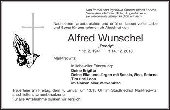 Traueranzeige von Alfred Wunschel von Frankenpost