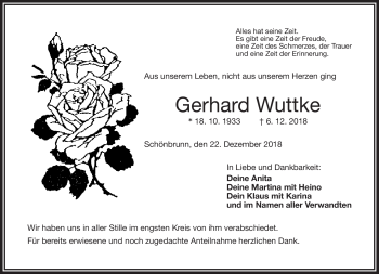 Traueranzeige von Gerhard Wuttke von Frankenpost