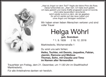 Traueranzeige von Helga Wöhrl von Frankenpost