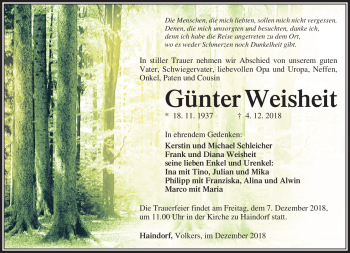 Traueranzeige von Günter Weisheit von Südthüringer Presse