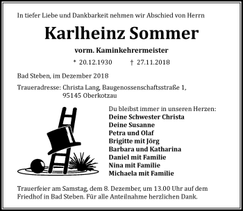 Traueranzeige von Karlheinz Sommer von Frankenpost