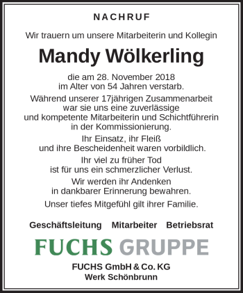 Traueranzeige von Mandy Wölkerling von Südthüringer Presse