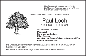 Traueranzeige von Paul Loch von Frankenpost