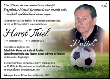 Traueranzeige von Horst Thiel von Südthüringer Presse