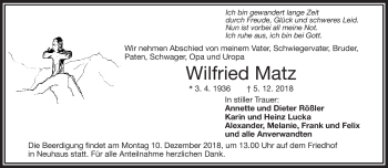 Traueranzeige von Wilfried Matz von Frankenpost