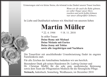 Traueranzeige von Martin Müller von Südthüringer Presse