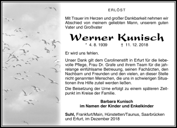 Traueranzeige von Werner Kunisch von Südthüringer Presse