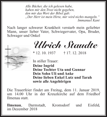 Traueranzeige von Ulrich Staudte von Südthüringer Presse