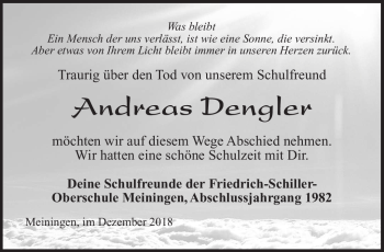 Traueranzeige von Andreas Dengler von Südthüringer Presse