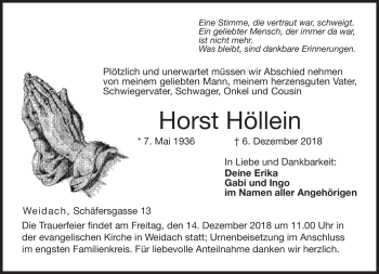 Traueranzeige von Horst Höllein von Neue Presse Coburg