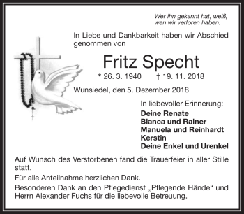 Traueranzeige von Fritz Specht von Frankenpost