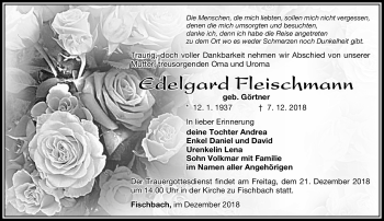 Traueranzeige von Edelgard Fleischmann von Südthüringer Presse