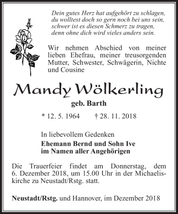 Traueranzeige von Mandy Wölkerling von Südthüringer Presse