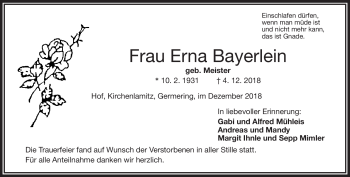 Traueranzeige von Erna Bayerlein von Frankenpost