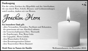 Traueranzeige von Joachim Horn von Südthüringer Presse