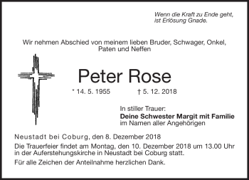 Traueranzeige von Peter Rose von Neue Presse Coburg
