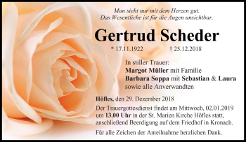 Traueranzeige von Gertrud Scheder von Neue Presse Coburg
