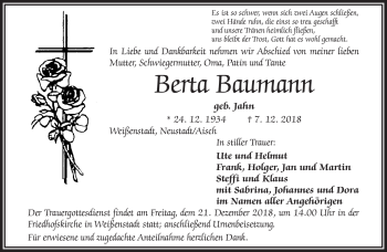 Traueranzeige von Berta Baumann von Frankenpost