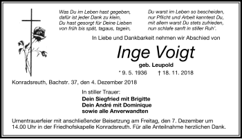 Traueranzeige von Inge Voigt von Frankenpost