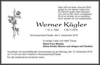 Traueranzeige von Werner Kügler von Frankenpost